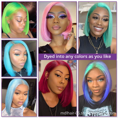 High Quality Human Virgin Hair Colorful Bob 13x4 HD Transparent Lace Front Wig Brazilian 613 Blonde Short Human Hair Bob Wig
